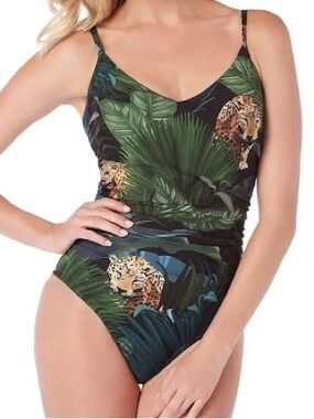 MAGICSUIT Mikki One Piece Swimsuit Size 16 Green Tropical Jungle Slimming Beach